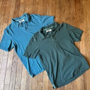 American Giant‎ Polo Shirt Mens S 2 Pack Slub Cotton Blue Green Modern Casual